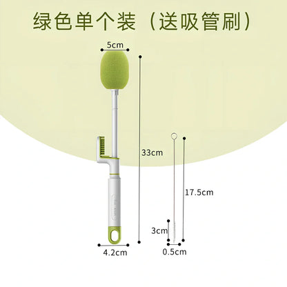 Long handle cup brush with 30cm reach for cleaning narrow bottles in orange and army green colours