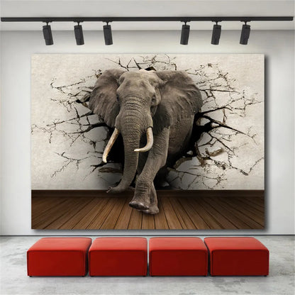 Grey elephant canvas painting, oil on canvas, frameless rectangular wall art in 30x40cm or 60x80cm