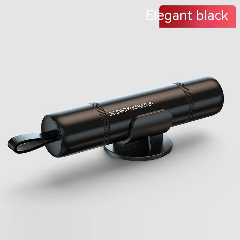 Aluminium alloy car safety hammer with cutting blade in black, red, and silver colour options