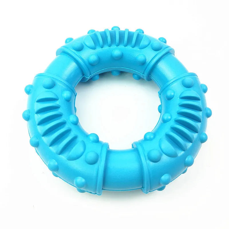 Blue dog fetching stick toy with hollow centre, measuring 13cm, for lightweight chew and floatable fetch games