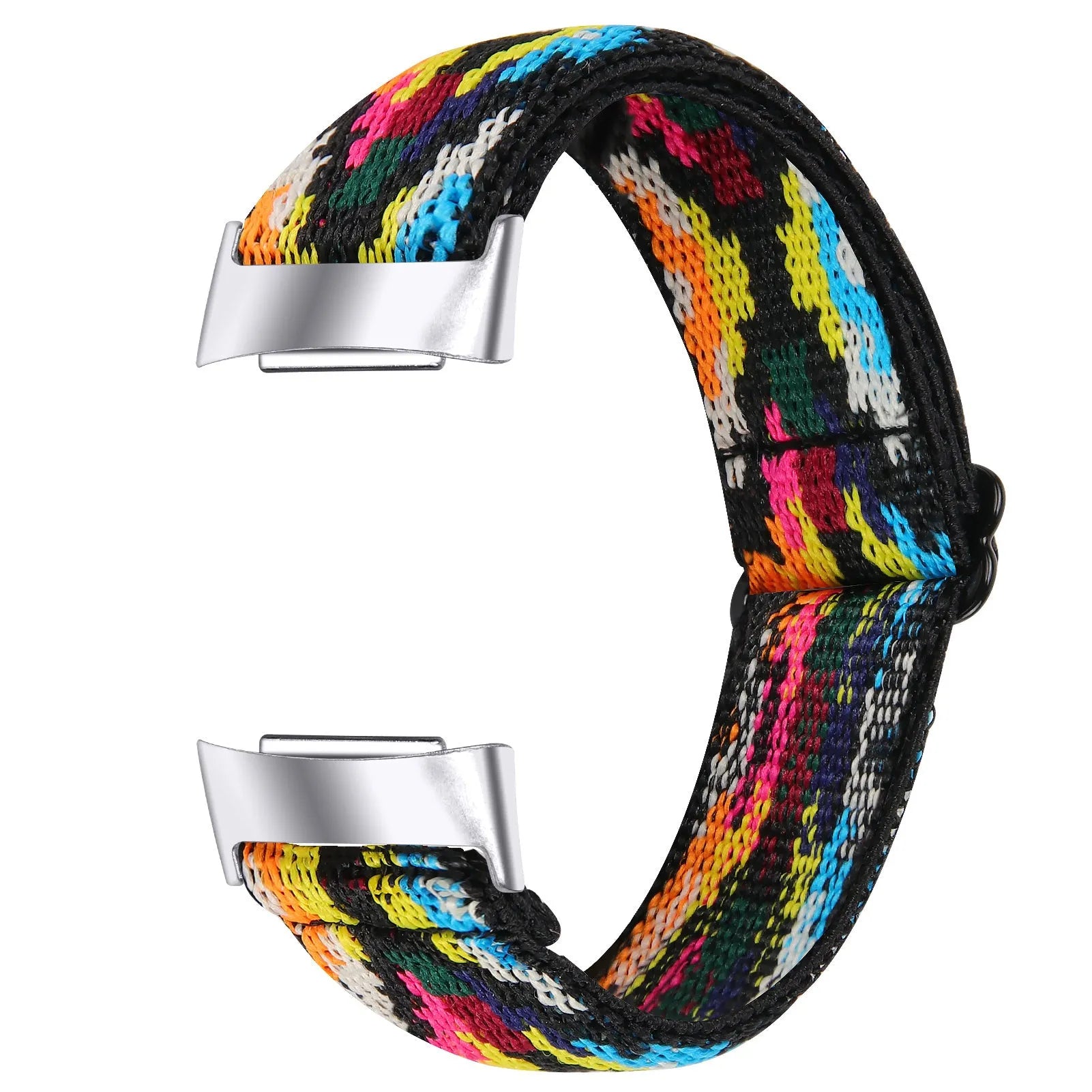 Printed elastic watch strap for Fitbit Charge 6 with adjustable sizing and multiple colour options