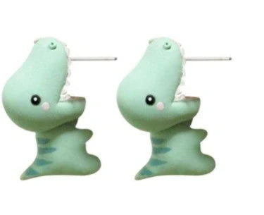 Funny animal bite earrings featuring dinosaur and whale designs in various colors