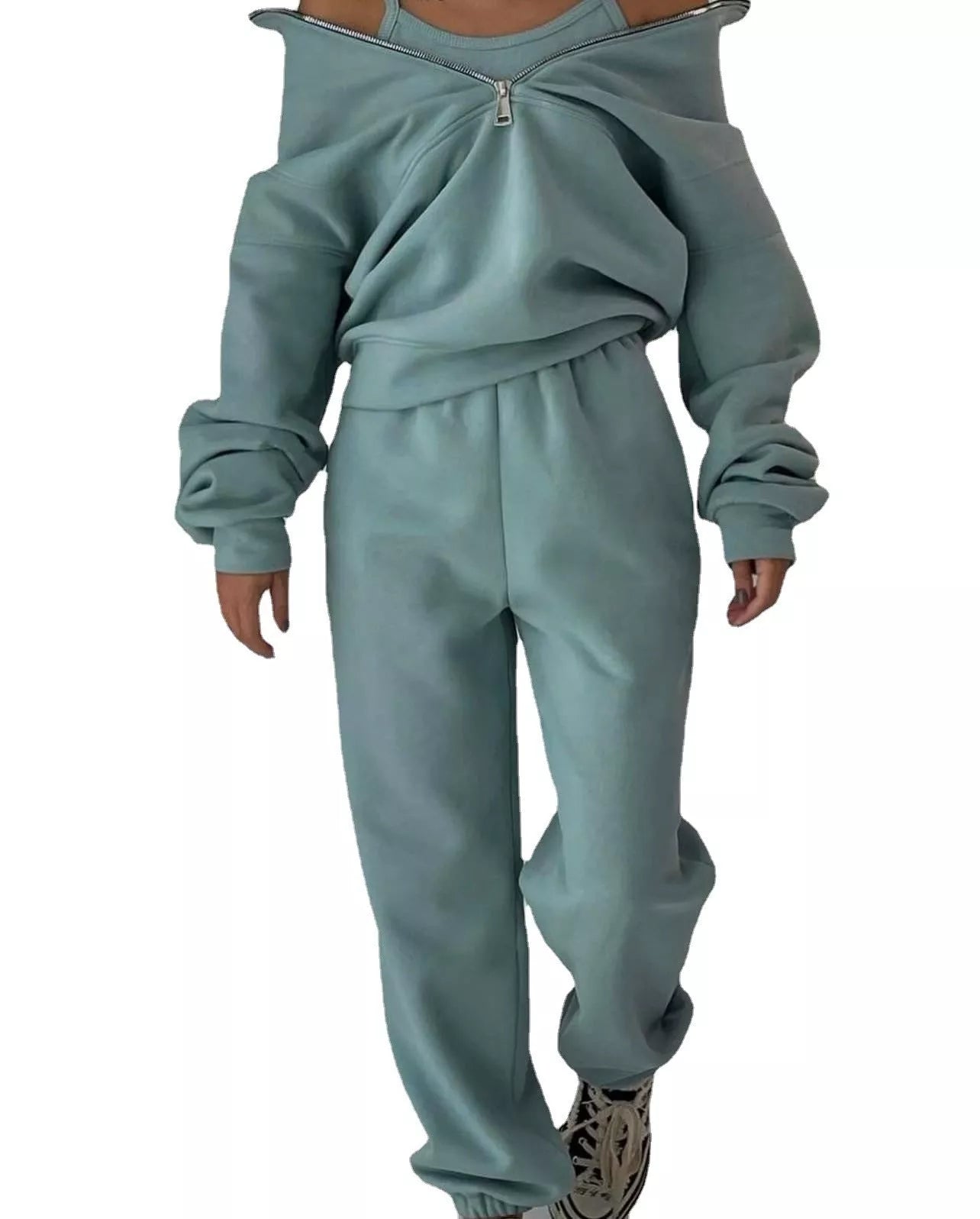 Women's solid color fleece sports casual suit with vest in various colors