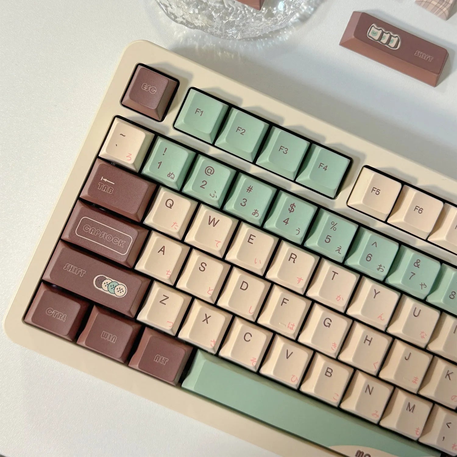 Craft Key CAP mechanical keyboard keycaps in matcha theme with five-sided sublimation printing, key puller, and blister carton.