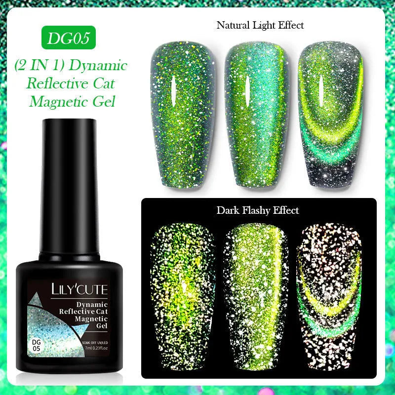 Diamond In The Debris Cat Eye Series UV Gel Polish bottles in six colours with glitter and fragments