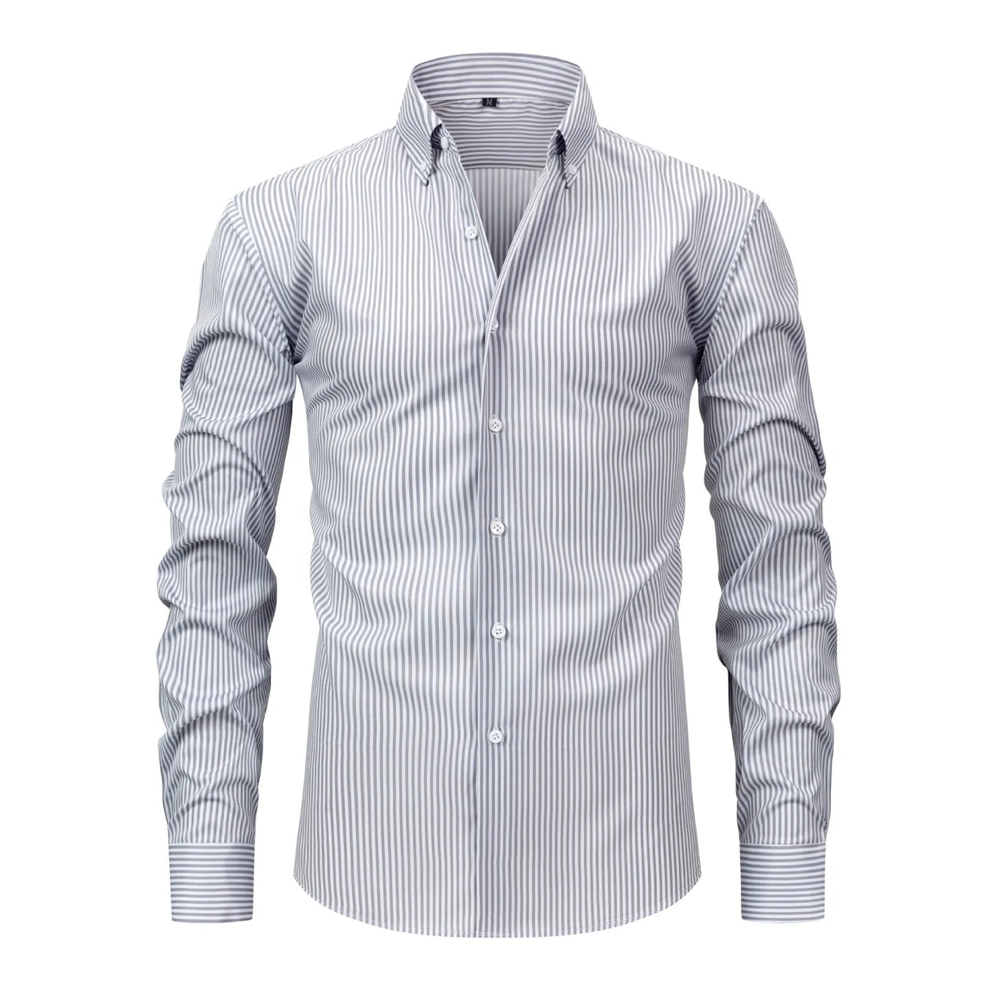 Men's striped long-sleeved shirt with lapel collar in anti-wrinkle fabric, sizes S to XXXL