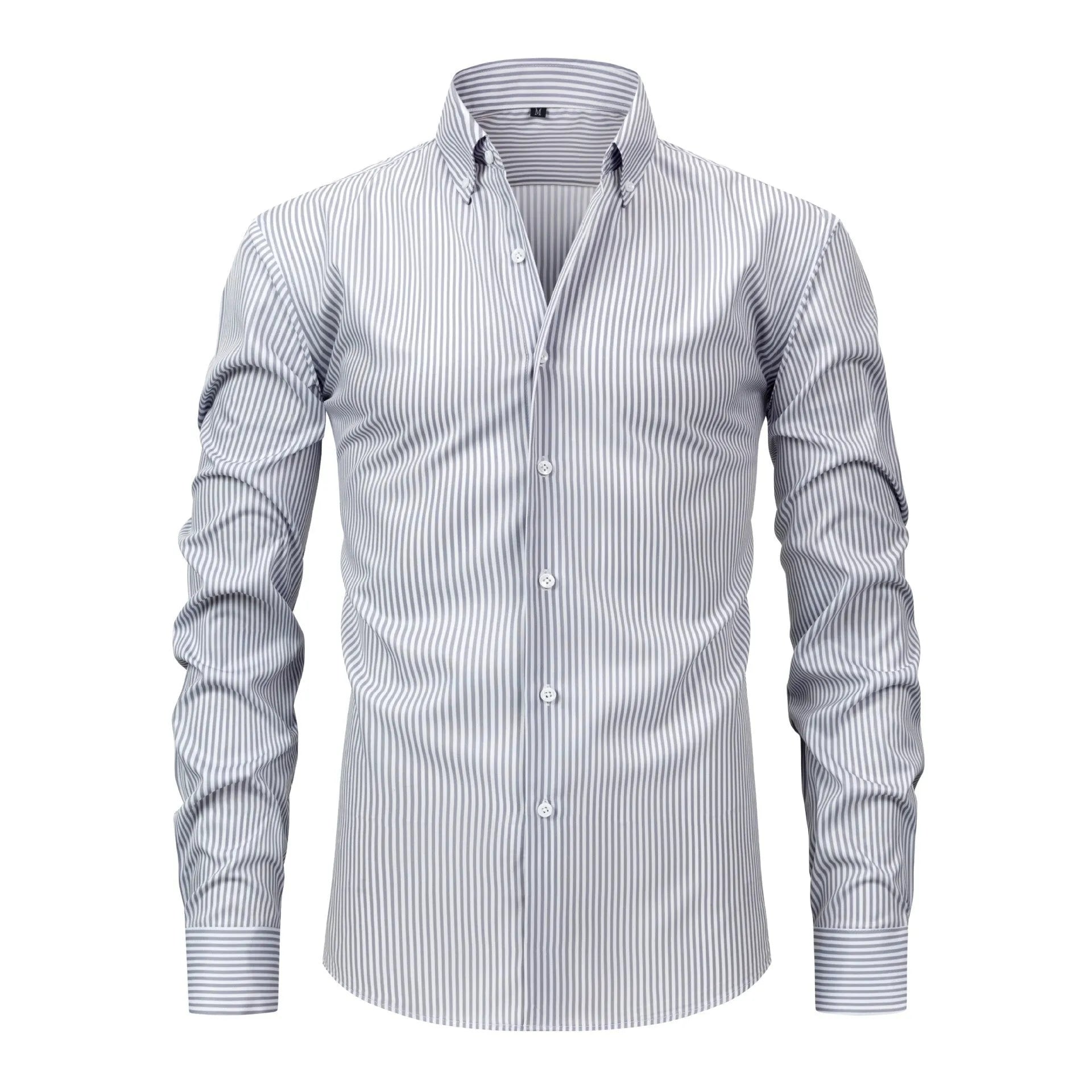 Men's striped long-sleeved shirt with lapel collar in anti-wrinkle fabric, sizes S to XXXL
