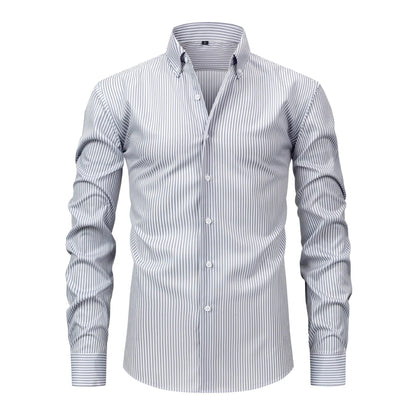 Men's striped long-sleeved shirt with lapel collar in anti-wrinkle fabric, sizes S to XXXL