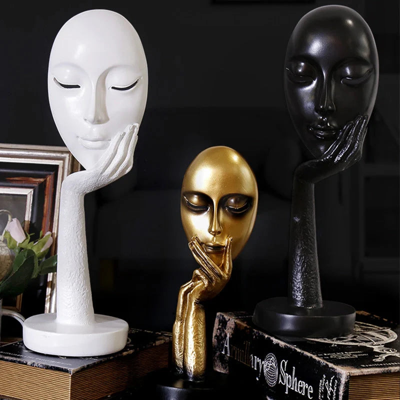 Nordic Abstract Art Thinker Lady Resin Statue in black, gold, or white for home or office decor