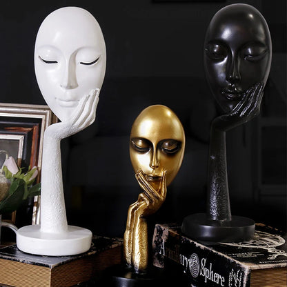 Nordic Abstract Art Thinker Lady Resin Statue in black, gold, or white for home or office decor