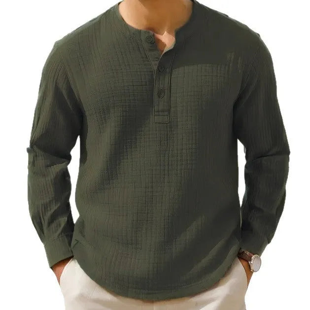Cotton linen long sleeve shirt with 3/4 sleeves in slim fit pullover style for teenagers