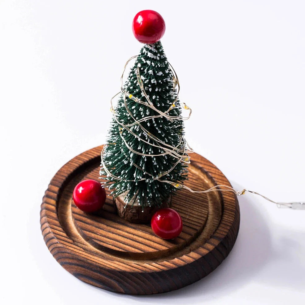 25cm green Christmas tree glass cover with integrated LED lights and carbide base
