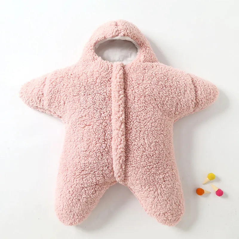 Baby winter sleeping bag with starfish print in lambswool velvet and cotton for newborns 0-6 months