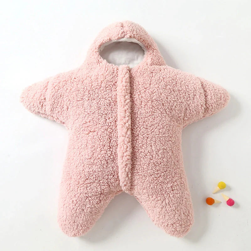 Baby Starfish Lamb Velvet Sleeping Bag in grey, pink, khaki, and blue for newborns