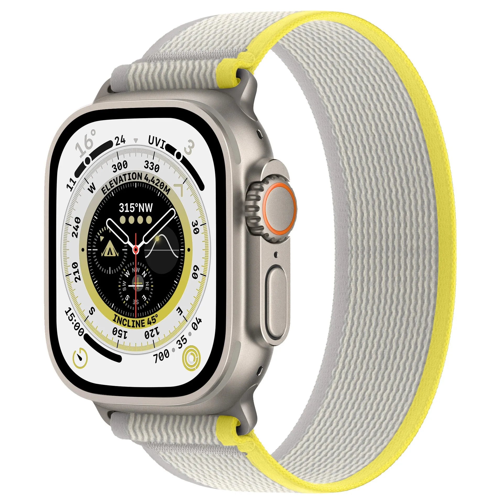 Nylon Apple Watch strap with single-ring closure in black and grey colour combination.