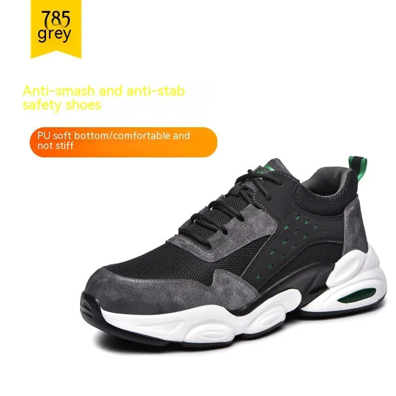 Black mesh breathable labour insurance shoes with PU soft sole for industrial safety