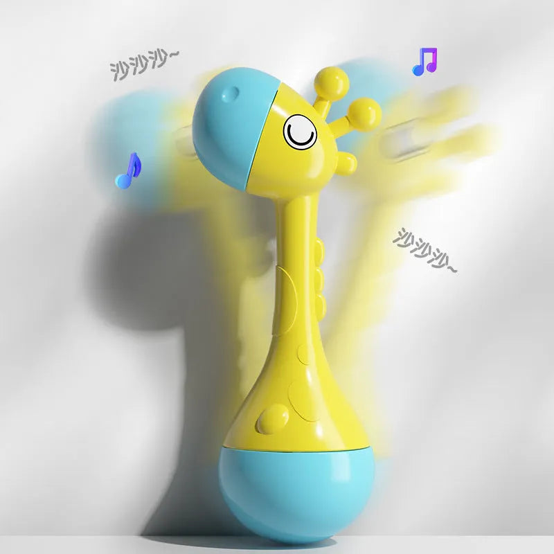 Giraffe sand hammer baby music toy in plastic for infants 0-3 years with bag