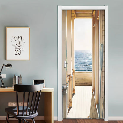 77x200cm 3D landscape PVC self-adhesive door sticker mural on white door, waterproof wall decal for home decor