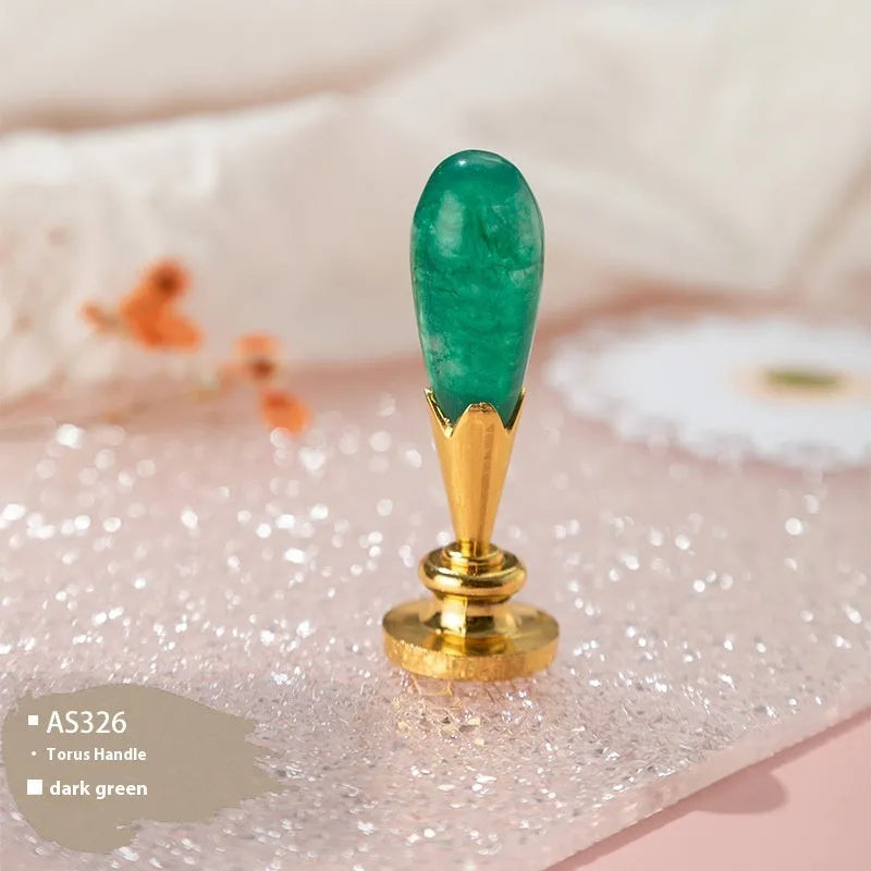 Wooden wax seal handle tool in various designs including lily, pearl cloud, and double dragon styles.