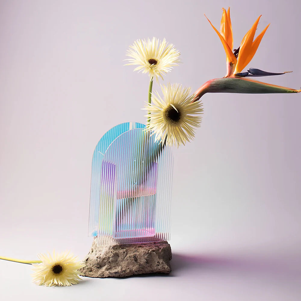 Nordic minimalist acrylic vase with polished corrugated surface, 20cm height