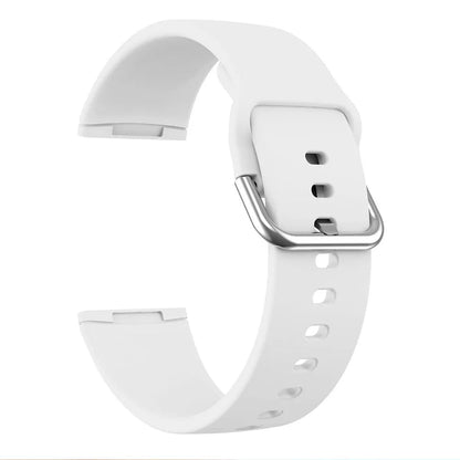 Silicone strap for Fitbit Versa 3 and Sense 2 in multiple colours with silver buckle on wrist