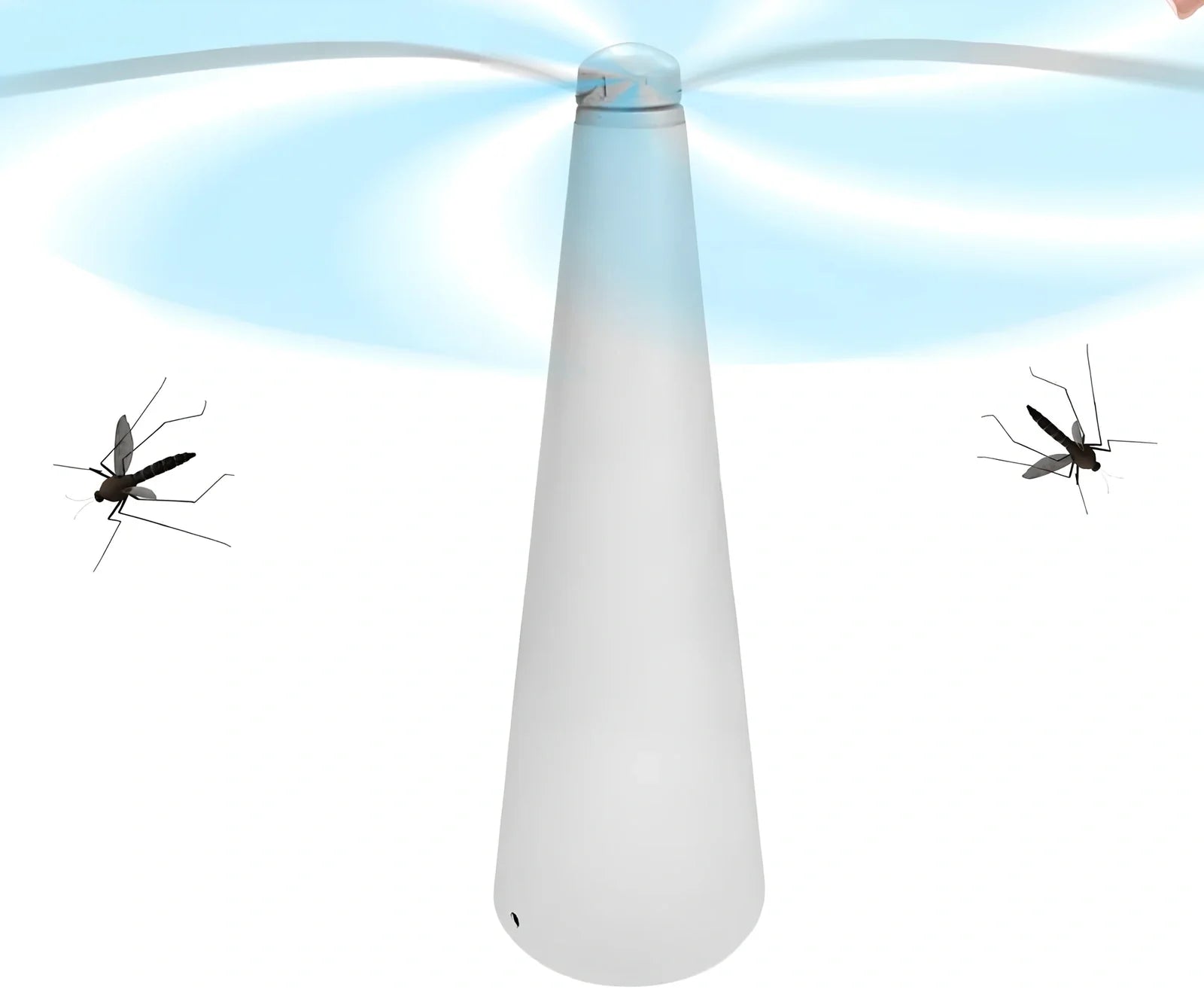 Black fly repellent fan measuring 8.2x8.2x24cm with USB cable for insect protection during meals