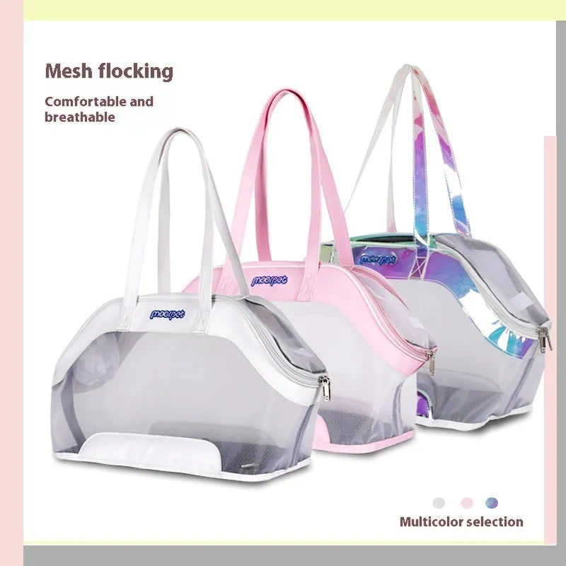 Cat carry bag for outdoor outings, constructed from leather with a 25-litre capacity and medium hardness, suitable for small pets or a puppy, available in solid colours including Milan White, Paris Pink, Laser, and Milky White.