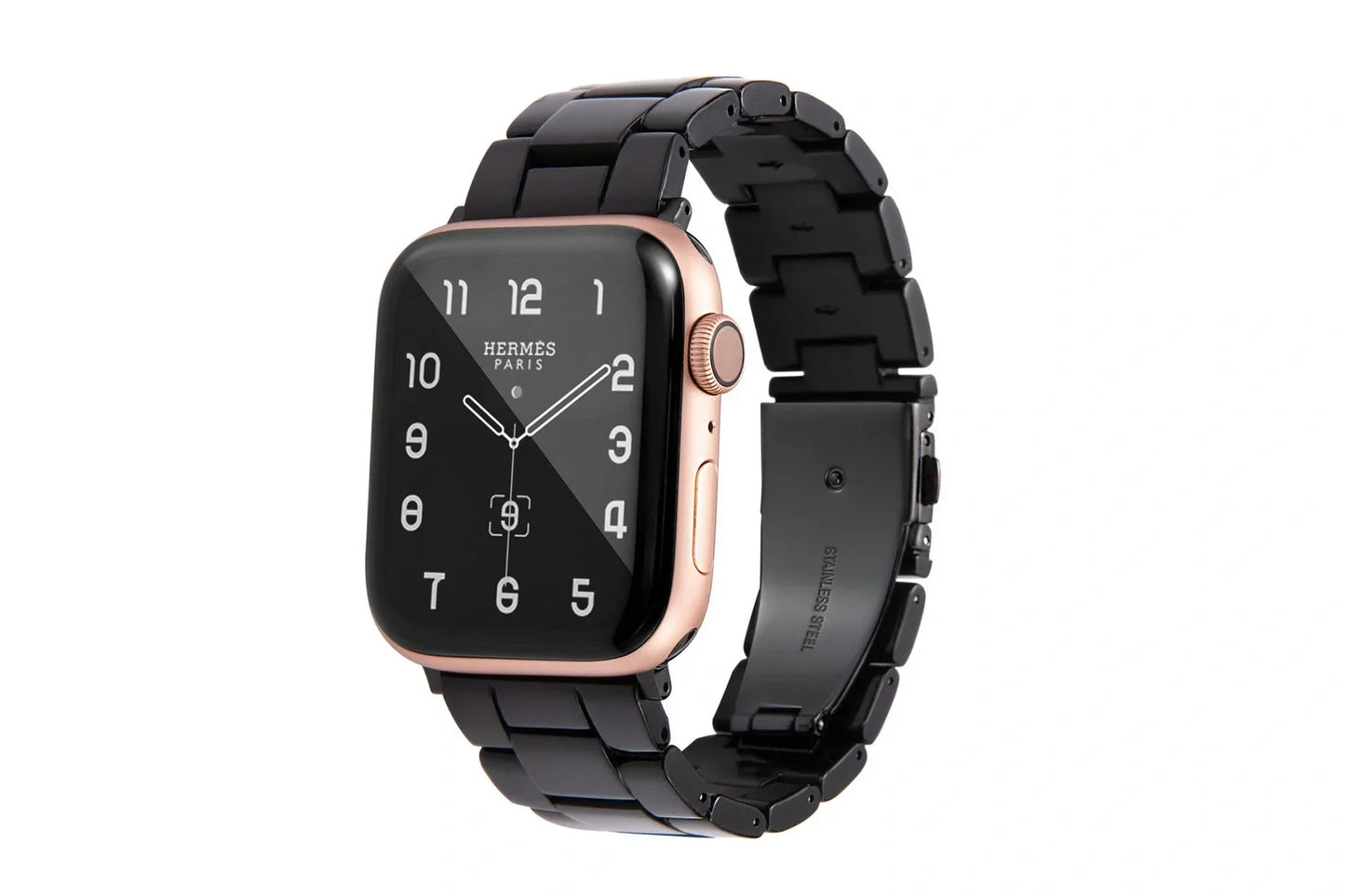 Slim resin Apple Watch strap showing attachment mechanism and colour options