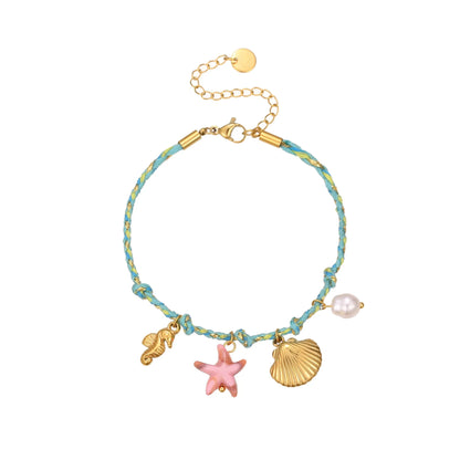 Handmade braided rope titanium steel necklace and bracelet with heart pendant on 18K gold plated chain.