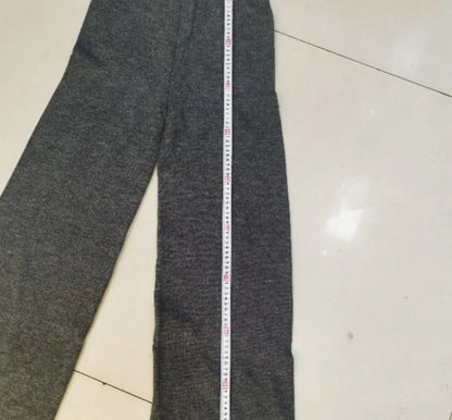 Women's acrylic side-slit sweater suit in dark grey, featuring a top and trousers for a coordinated two-piece set.