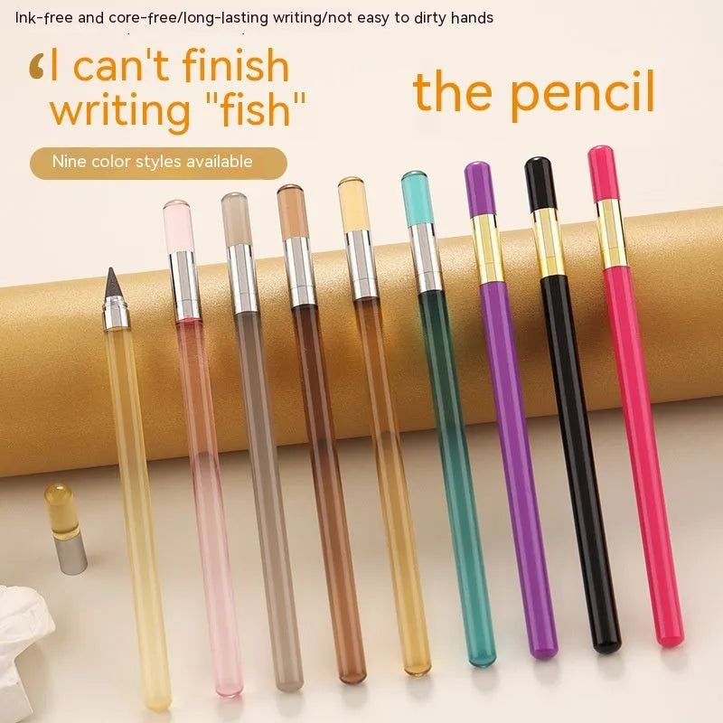 Transparent acrylic barrel mechanical pencil with alloy nib showing internal graphite lead
