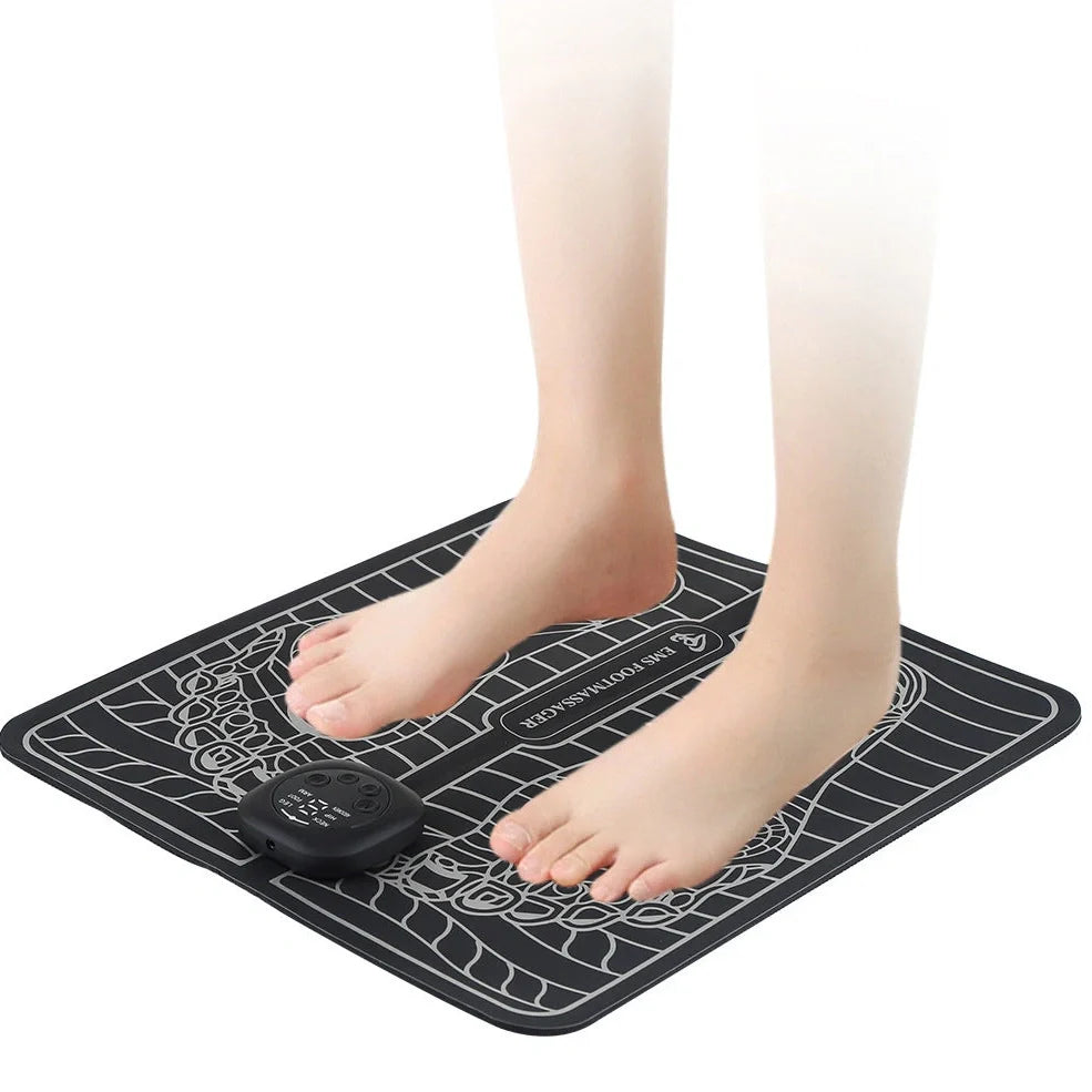 Black remote control EMS foot massage machine with wireless operation and USB charging port