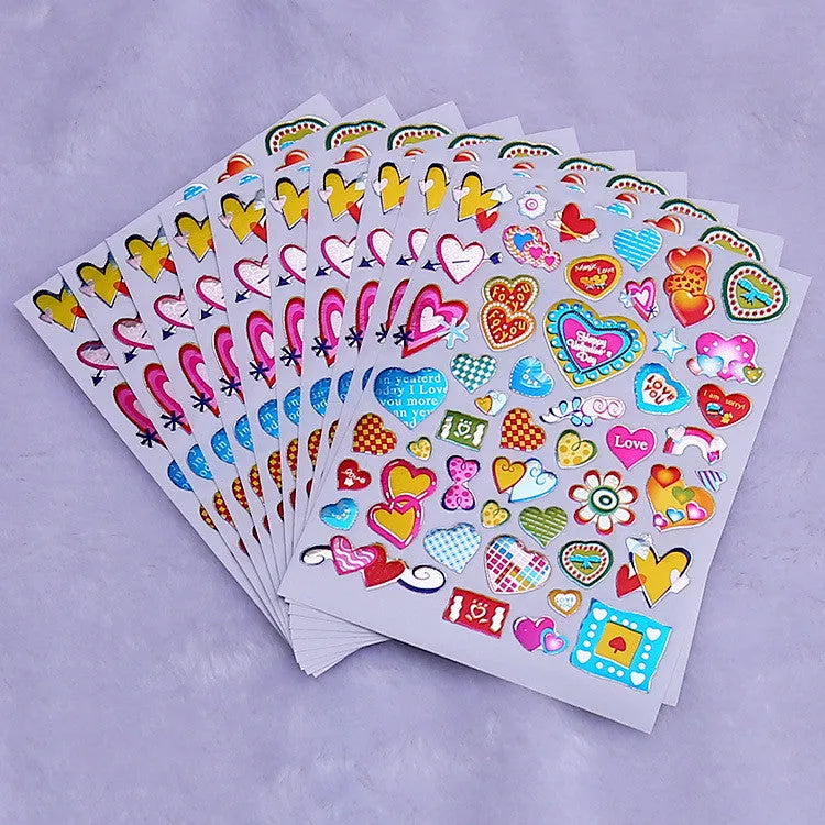 Heart-shaped reward stickers gilding waterproof laser plastic sheets 100 pieces cartoon hearts adhesive labels for teachers, students, classroom activities, planners, books and stationery organisation