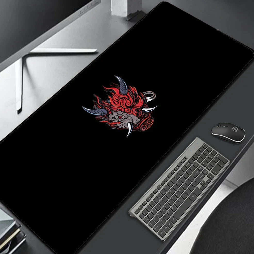 Extended mechanical keyboard mouse pad with heat transfer surface showing dimensions from 300x600mm to 400x900mm