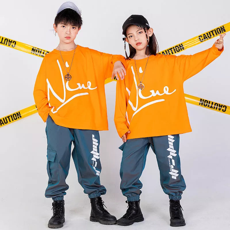 Children's hip-hop performance wear in 100% cotton, available in multiple colors and sizes