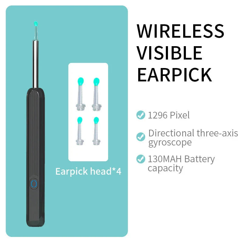 Wireless otoscope with 360-degree HD camera and LED light for safe and effective earwax removal