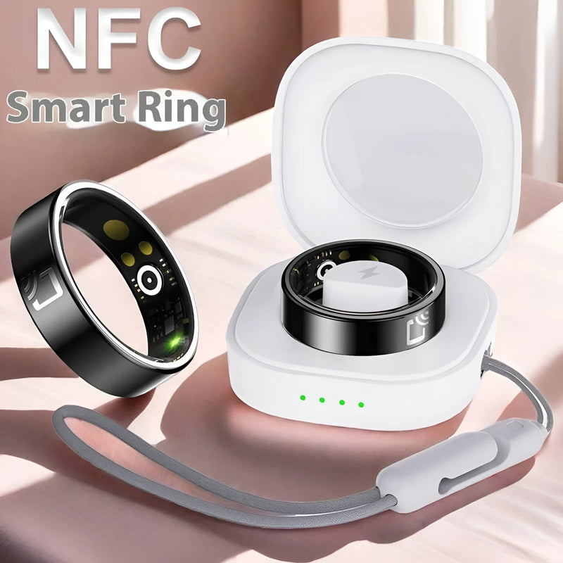 Ceramic smart ring with continuous heart rate monitoring, blood oxygen tracking, and sleep analysis, featuring a 20mAh battery and waterproof design for all-day wear in sizes 7-14
