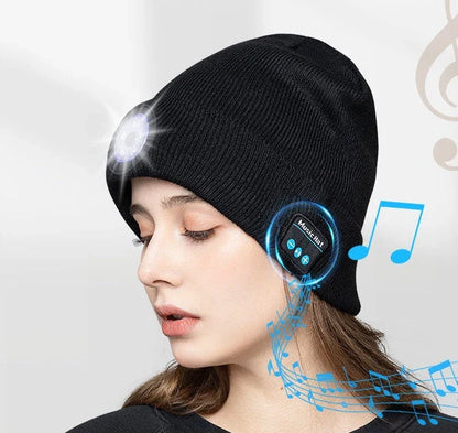 Warm Bluetooth Beanie with wireless music, hands-free calls, and outdoor lighting for active lifestyles
