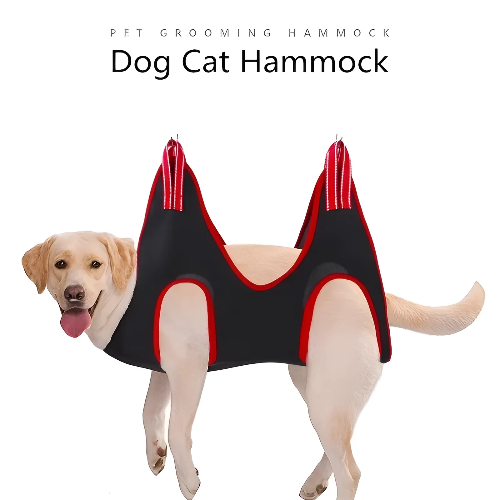 Pet grooming hammock restraint bag hanging for cat or small dog nail clipping and bathing.