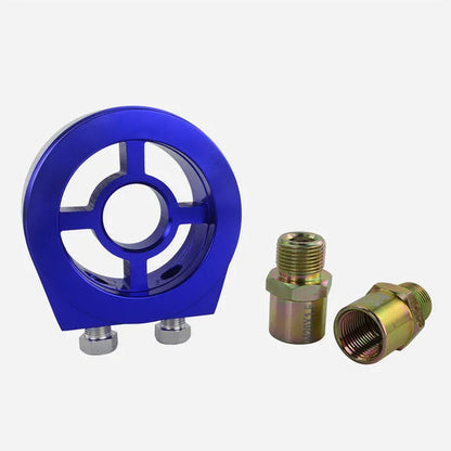 Universal aluminium alloy oil pressure gauge adapter in red, blue, black, gold, and silver colour options
