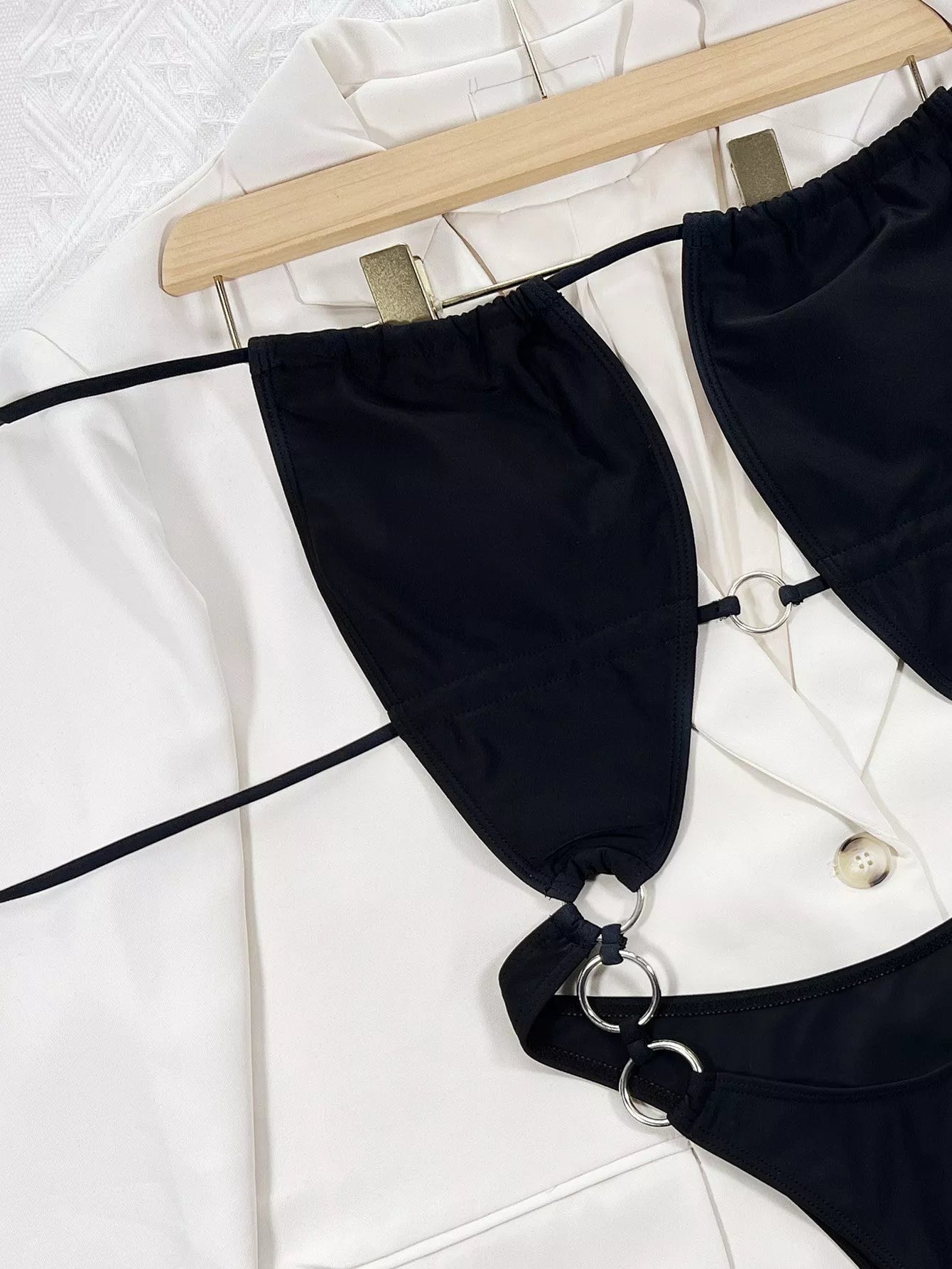 Steel Ring Women's One-piece Swimming Suit in solid black, made from 100% nylon