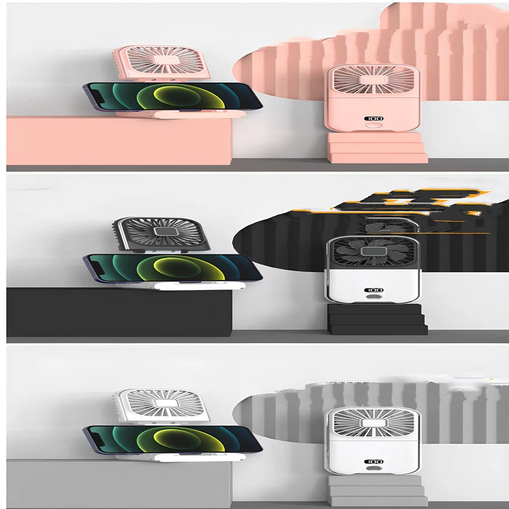 F30Pro folding portable handheld fan in white with digital display, 169x81x20mm size, USB charging, plastic blades for cooling