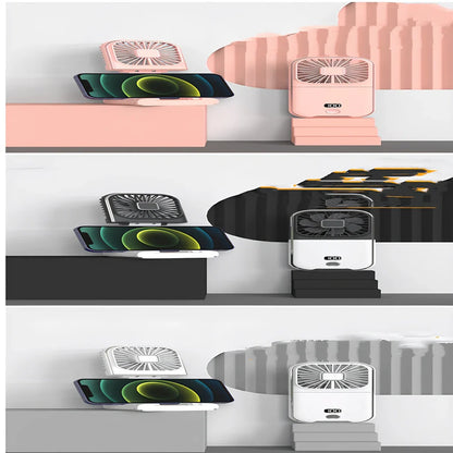 F30Pro folding portable handheld fan in white with digital display, 169x81x20mm size, USB charging, plastic blades for cooling