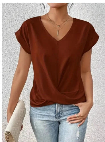 Stylish short-sleeve knot top for casual summer wear, available in multiple vibrant colors and sizes