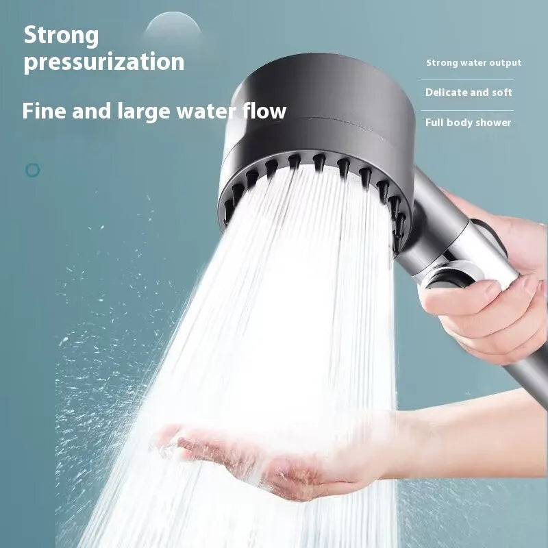 Portable handheld massage shower head with three spray modes and a modern simplicity design, crafted from durable ABS plastic for a robust water-resistant bathroom filter shower head