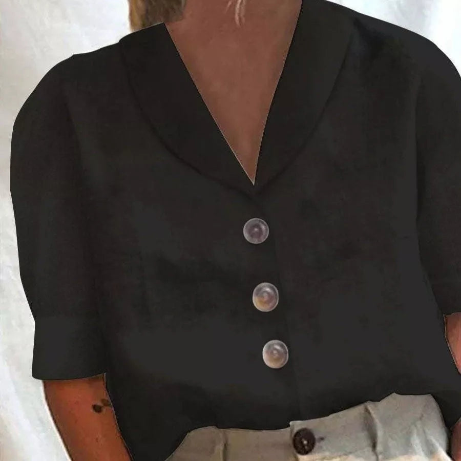 Women's V-neck casual button blouse with 3D effect pattern in various colors