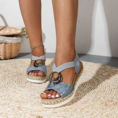 Women's Peep Toe Serpentine Wedges Sandals with unique circle design in various colors