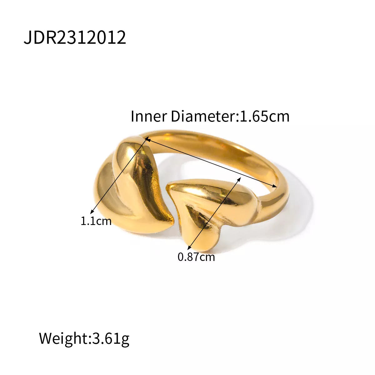 Stainless steel asymmetric heart shape open rings for women, color JDR2312012