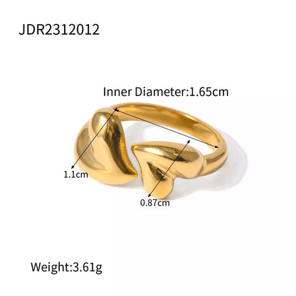 Stainless steel asymmetric heart shape open rings for women, color JDR2312012
