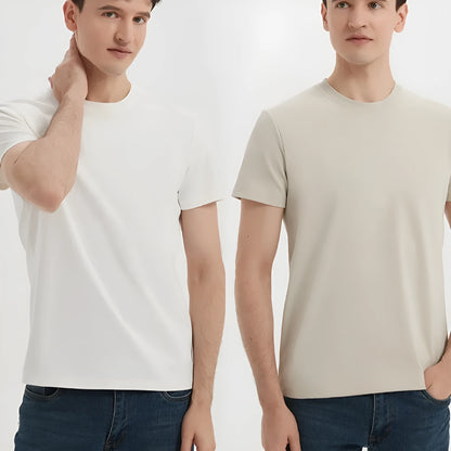 Men's solid colour antibacterial quick-dry short sleeve T-shirt on a hanger.